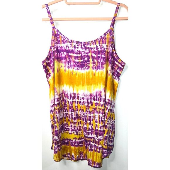 Zenana Tie-Dye Purple & Yellow Sleeveless Tank Top XL Polyester Blend - Picture 2 of 5